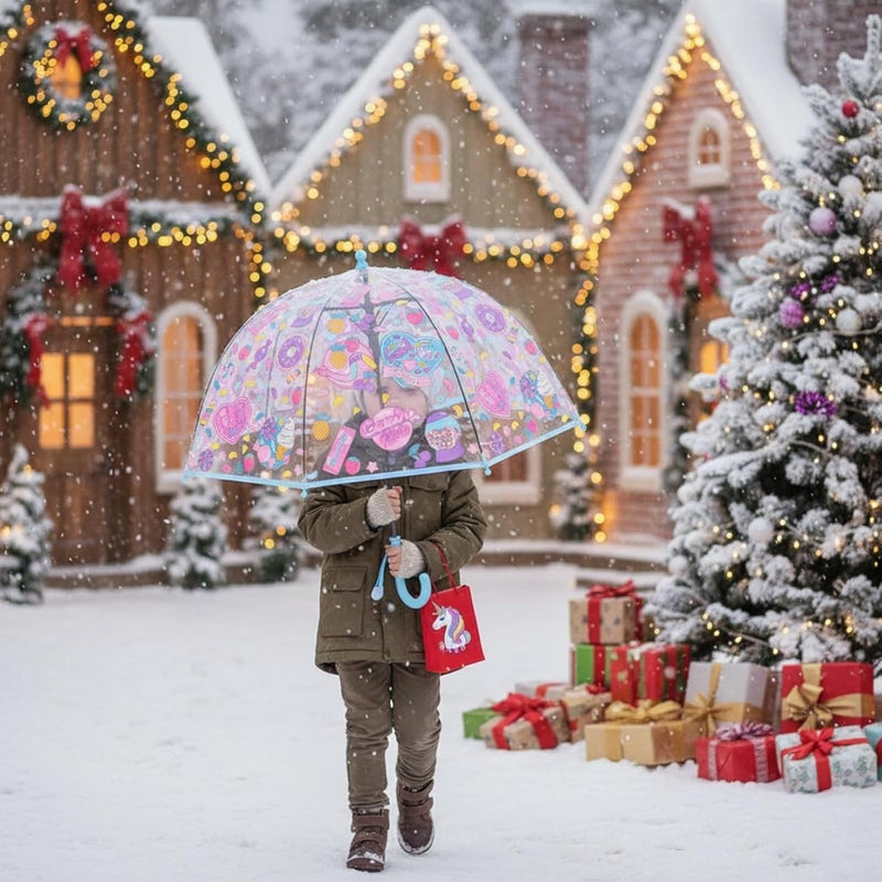 Fabbay 2 Pcs Kids Clear Bubble Umbrella Unicorn with Easy Grip Curved Handle Transparent Bubble Umbrella for Toddler Girls - Image 5